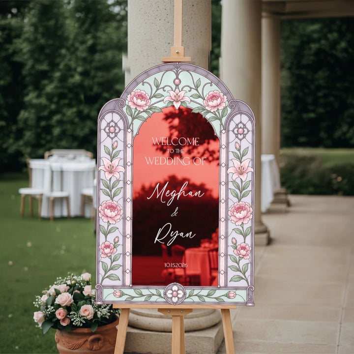 Folk Art Pink Rose Wedding Welcome Sign | SpeedyOrders