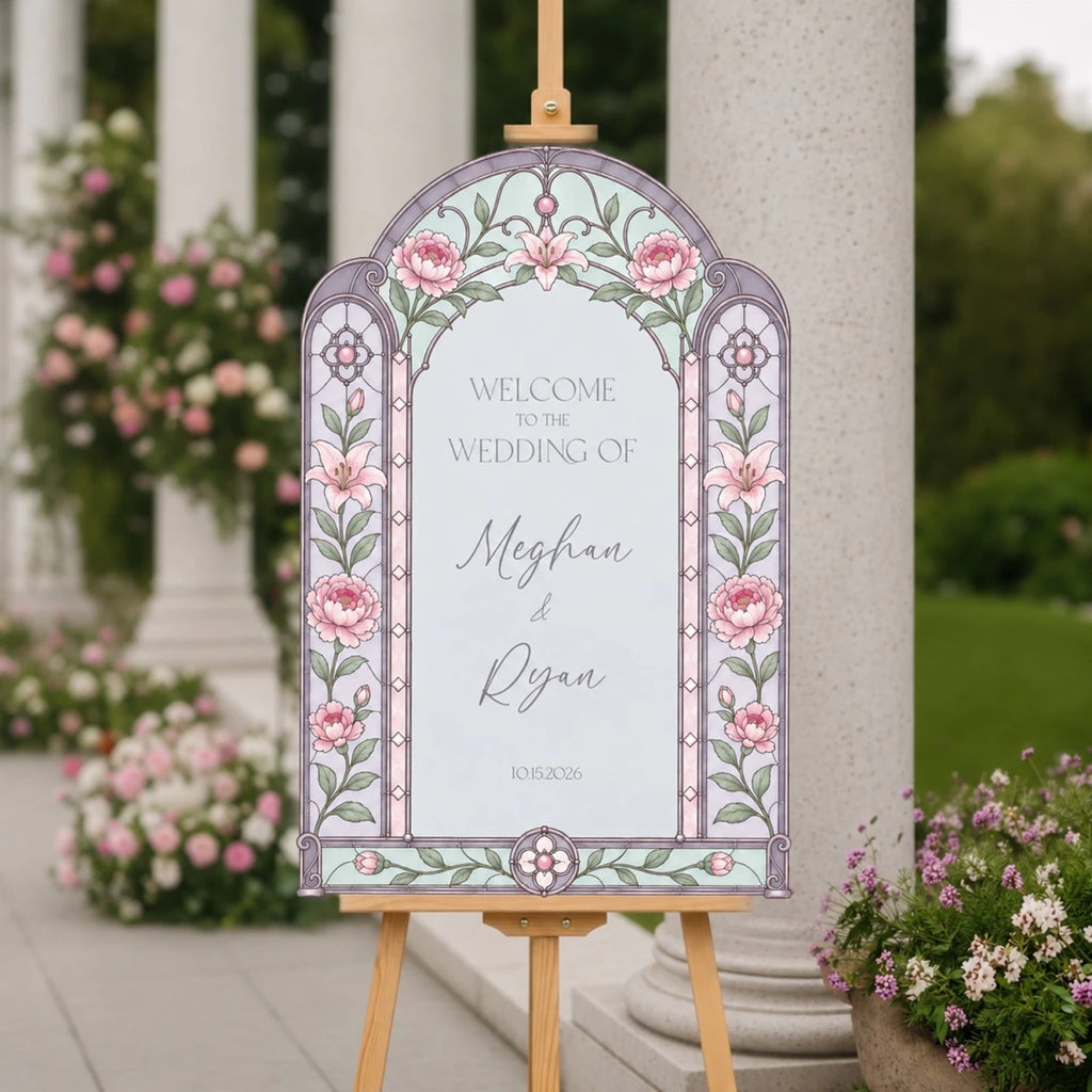 Folk Art Pink Rose Wedding Welcome Sign | SpeedyOrders