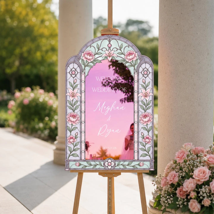 Folk Art Pink Rose Wedding Welcome Sign | SpeedyOrders