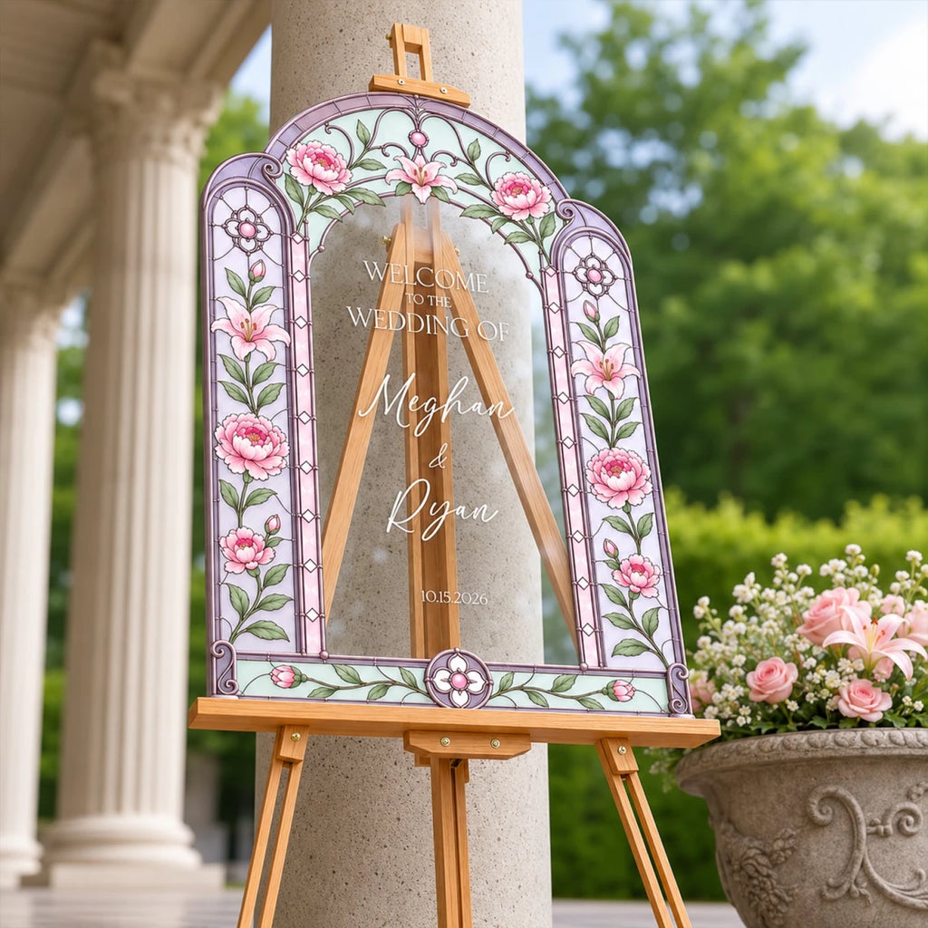 Folk Art Pink Rose Wedding Welcome Sign | SpeedyOrders
