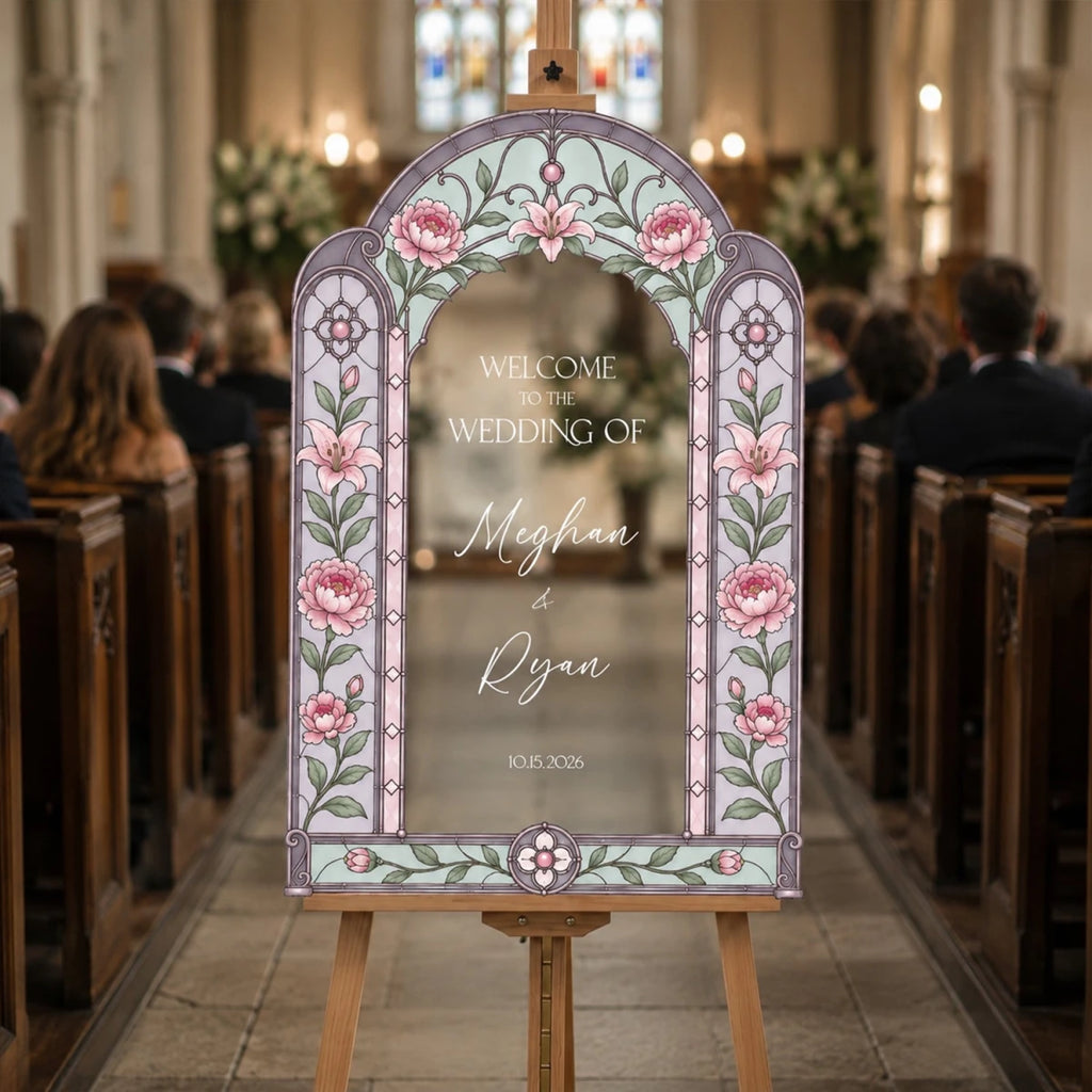 Folk Art Pink Rose Wedding Welcome Sign | SpeedyOrders