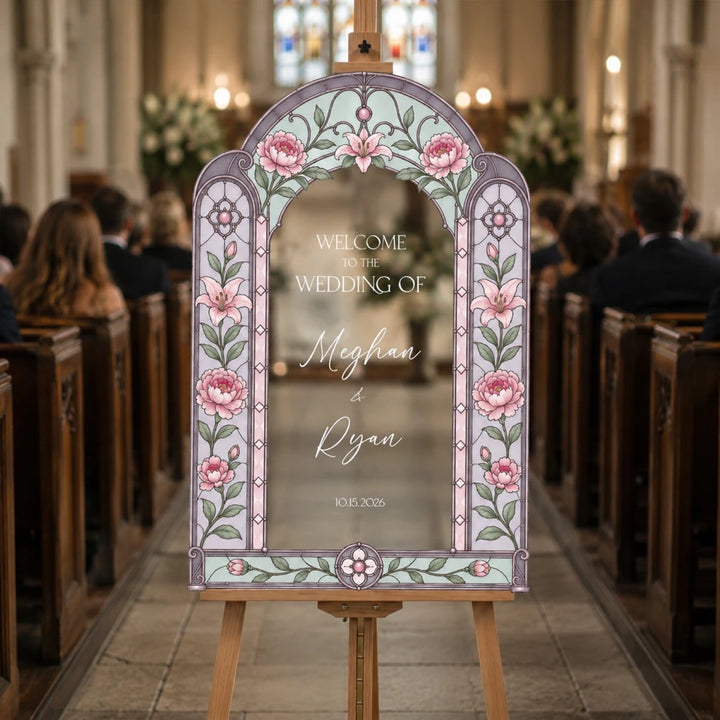 Folk Art Pink Rose Wedding Welcome Sign | SpeedyOrders