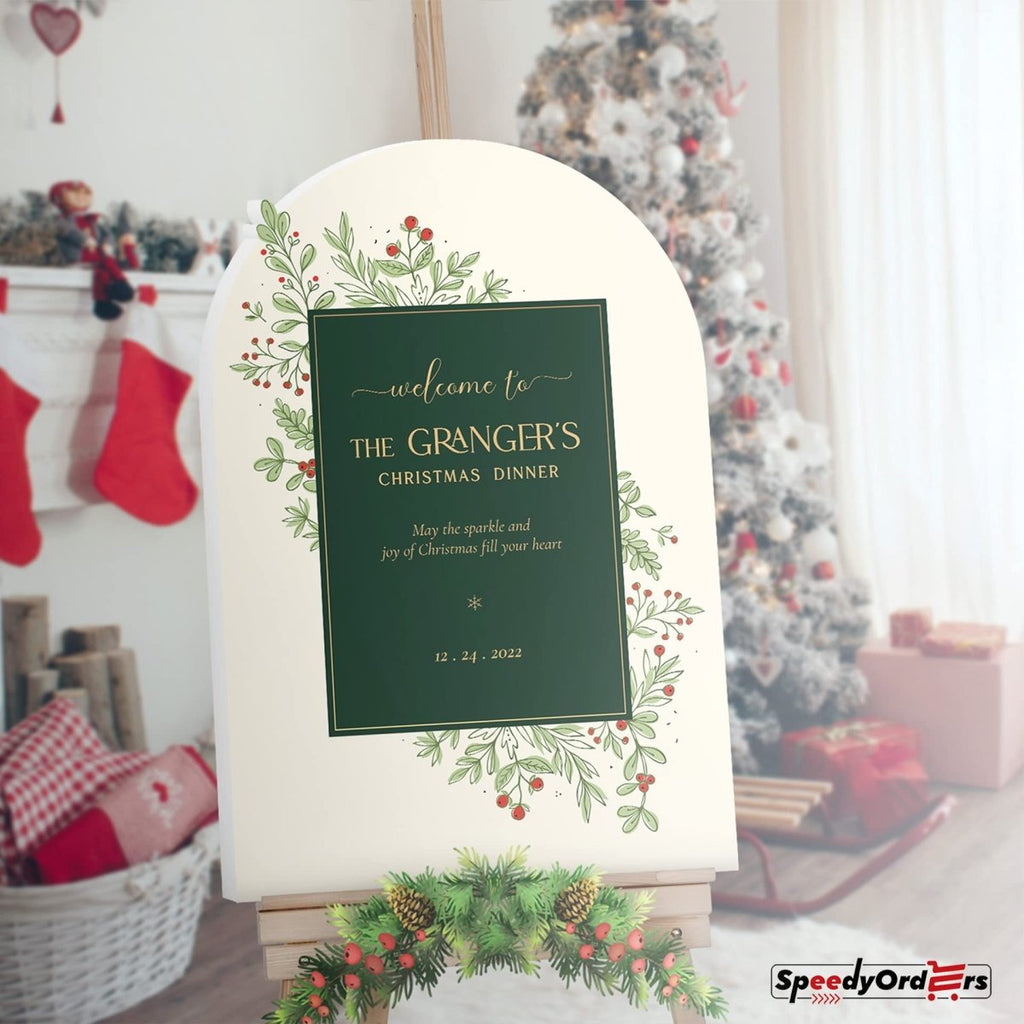 Personalized Glorious Green Christmas Dinner Welcome Sign - SpeedyOrders