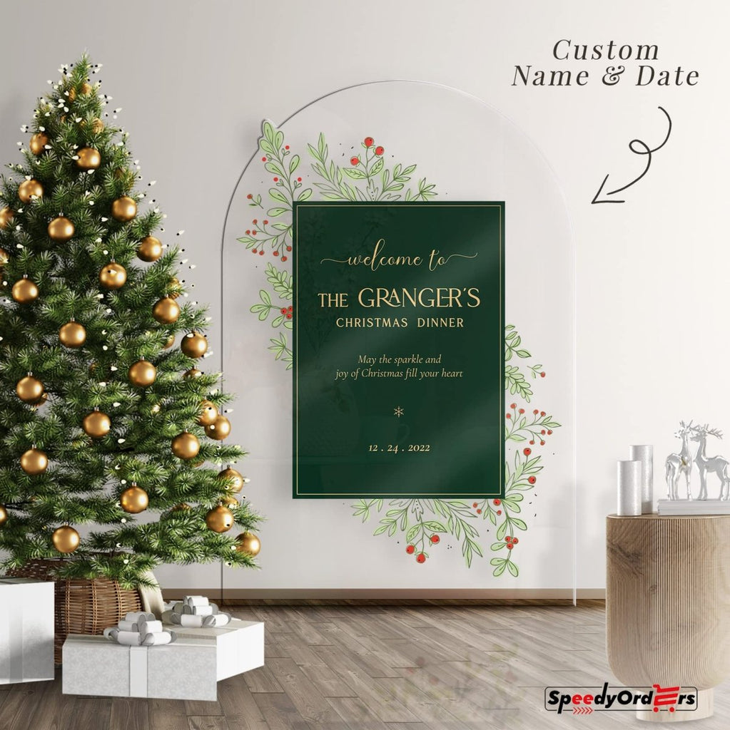 Personalized Glorious Green Christmas Dinner Welcome Sign - SpeedyOrders