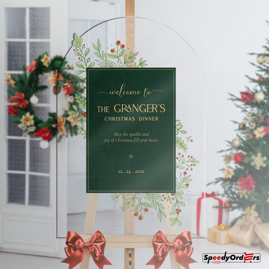 Personalized Glorious Green Christmas Dinner Welcome Sign - SpeedyOrders