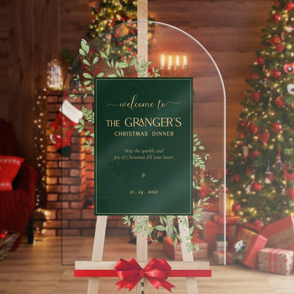 Personalized Glorious Green Christmas Dinner Welcome Sign - SpeedyOrders