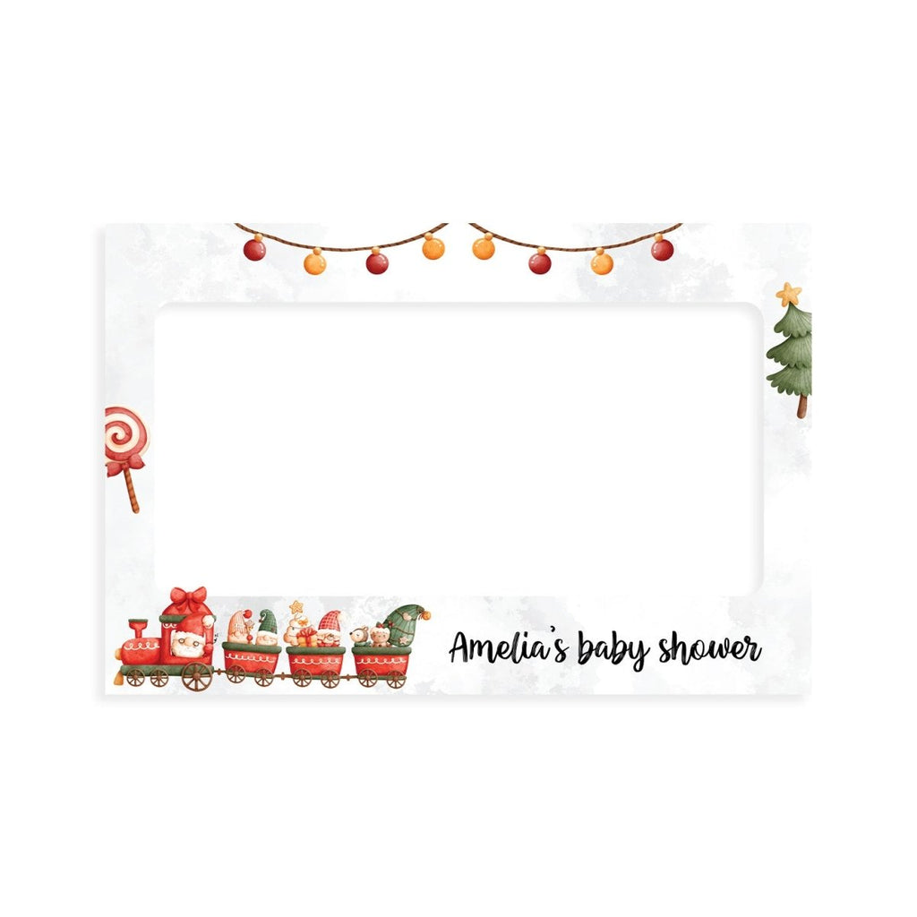 Personalized Here Comes Santa Claus Christmas Baby Shower Photo Booth Frame - SpeedyOrders