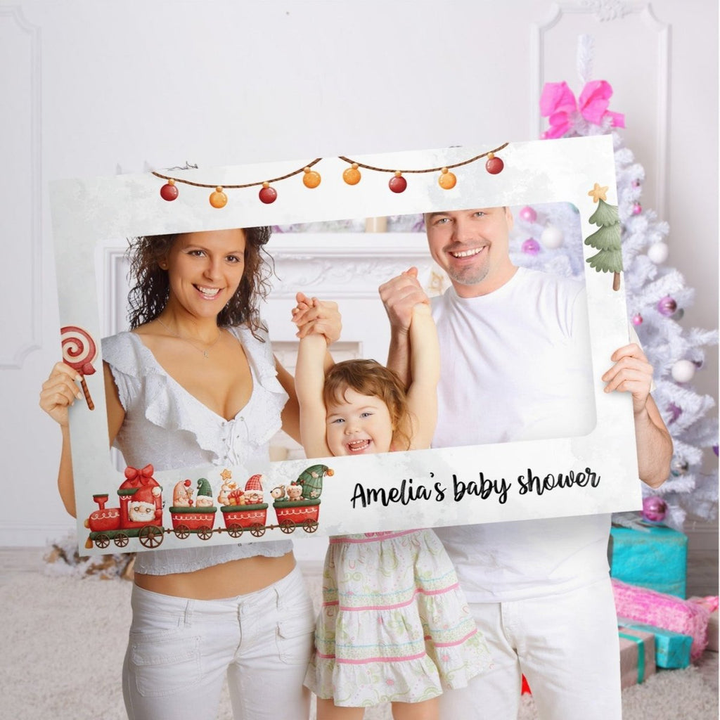 Personalized Here Comes Santa Claus Christmas Baby Shower Photo Booth Frame - SpeedyOrders