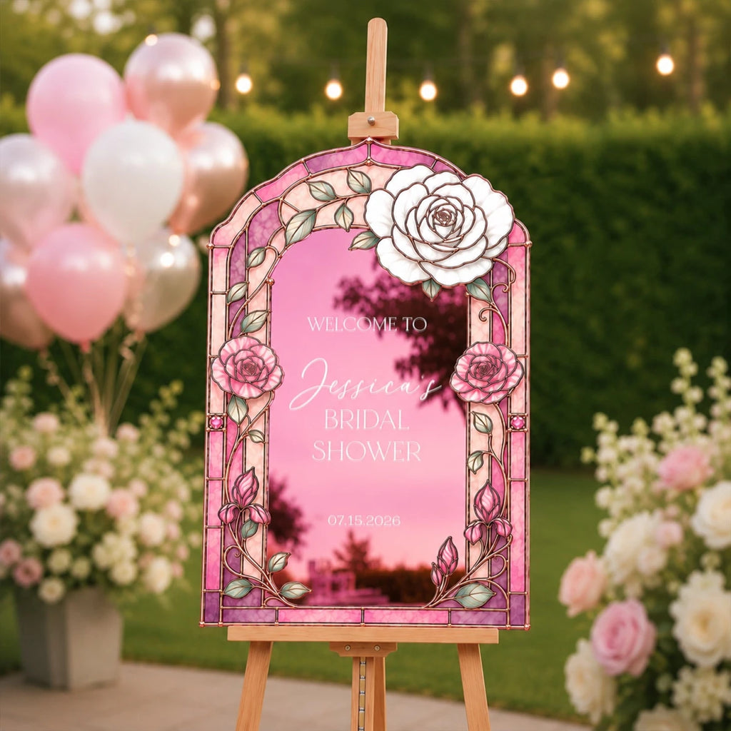 Hot Pink Rose Bridal Shower Welcome Sign | SpeedyOrders