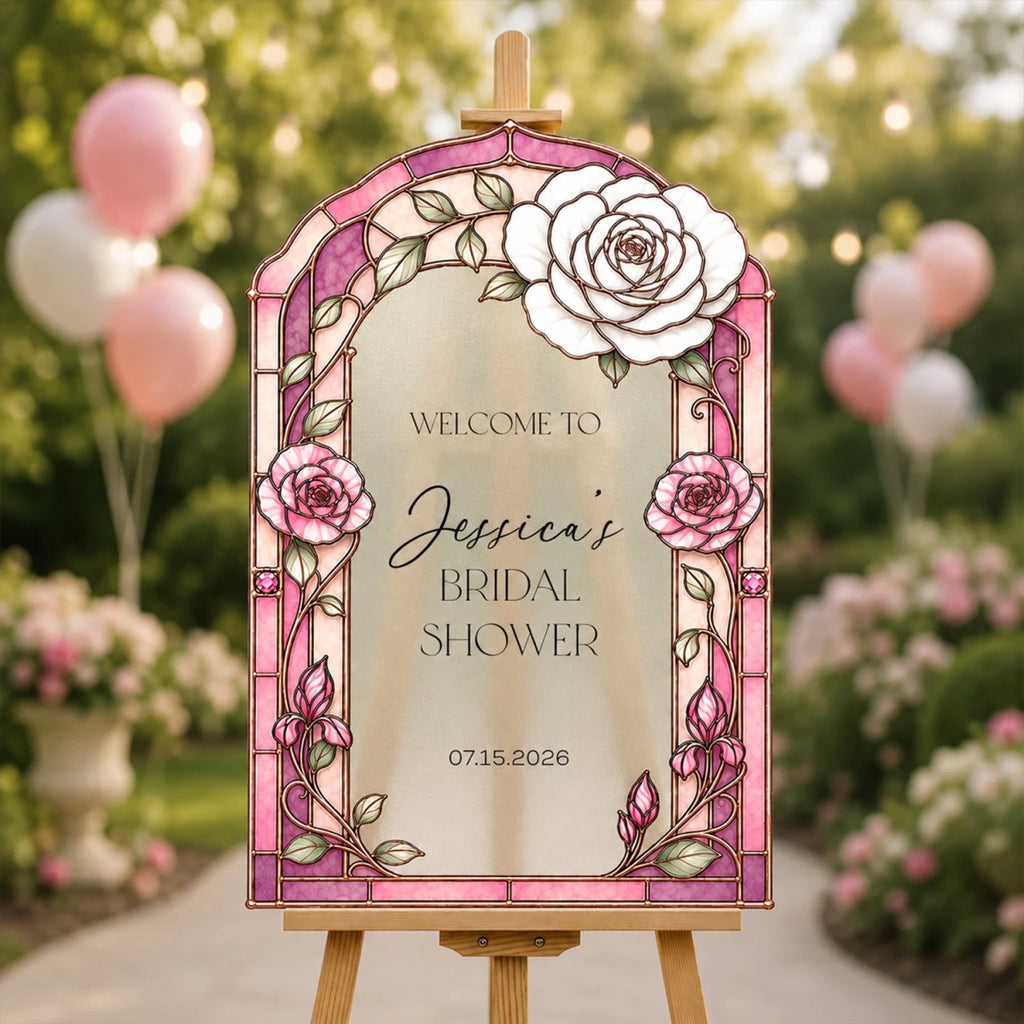Hot Pink Rose Bridal Shower Welcome Sign | SpeedyOrders