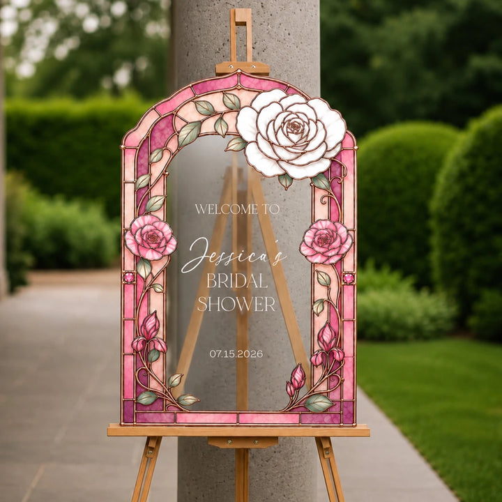 Hot Pink Rose Bridal Shower Welcome Sign | SpeedyOrders
