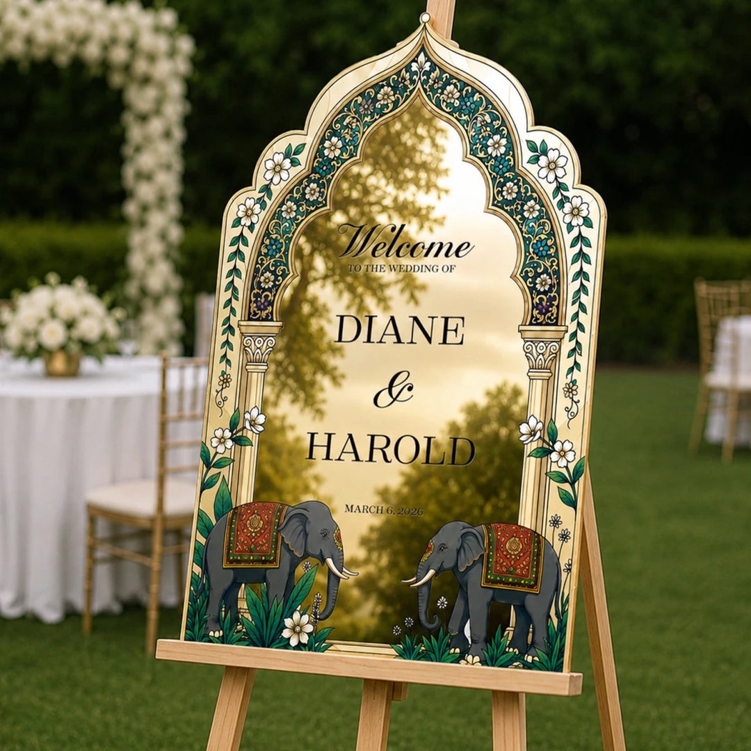 Personalized Indian Wedding Welcome Sign — Mughal Arch Elephant Sign - SpeedyOrders