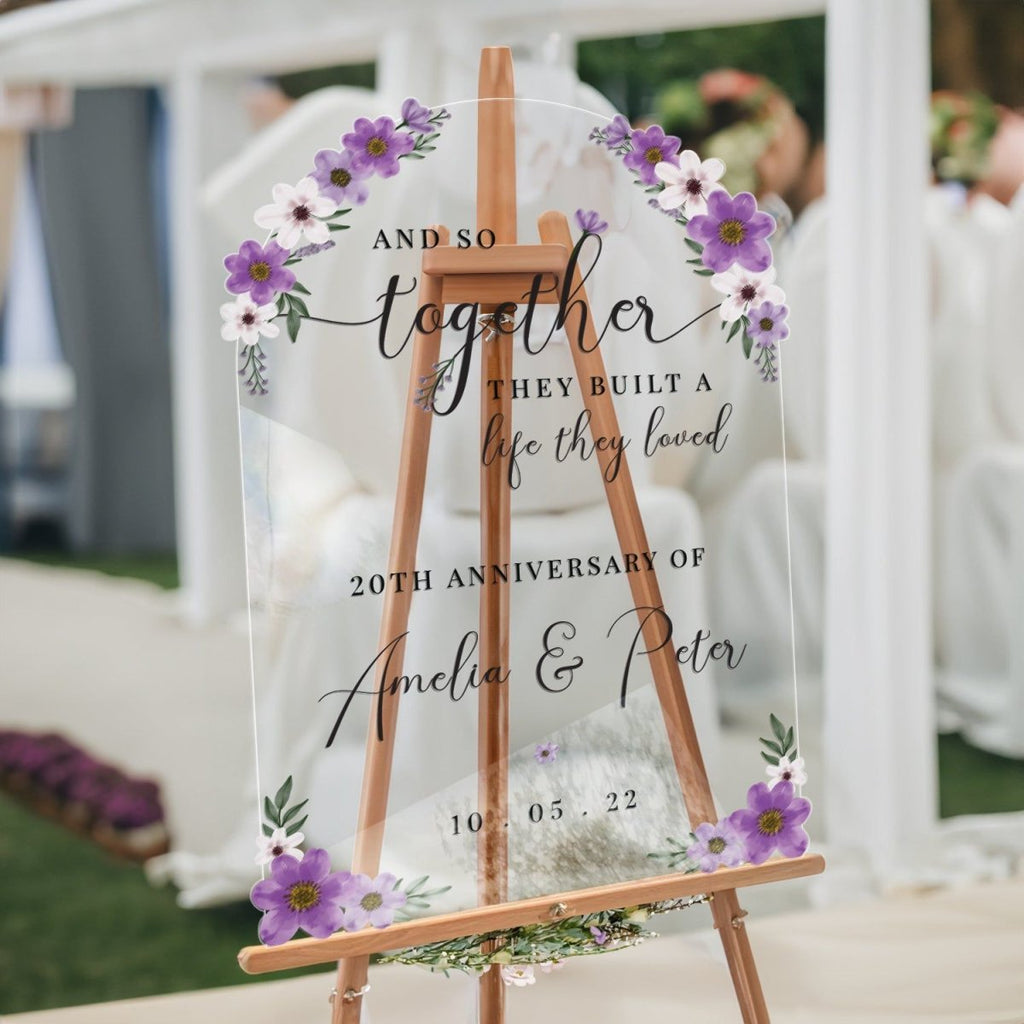 Personalized Purple Floral Theme Wedding Anniversary Sign - SpeedyOrders