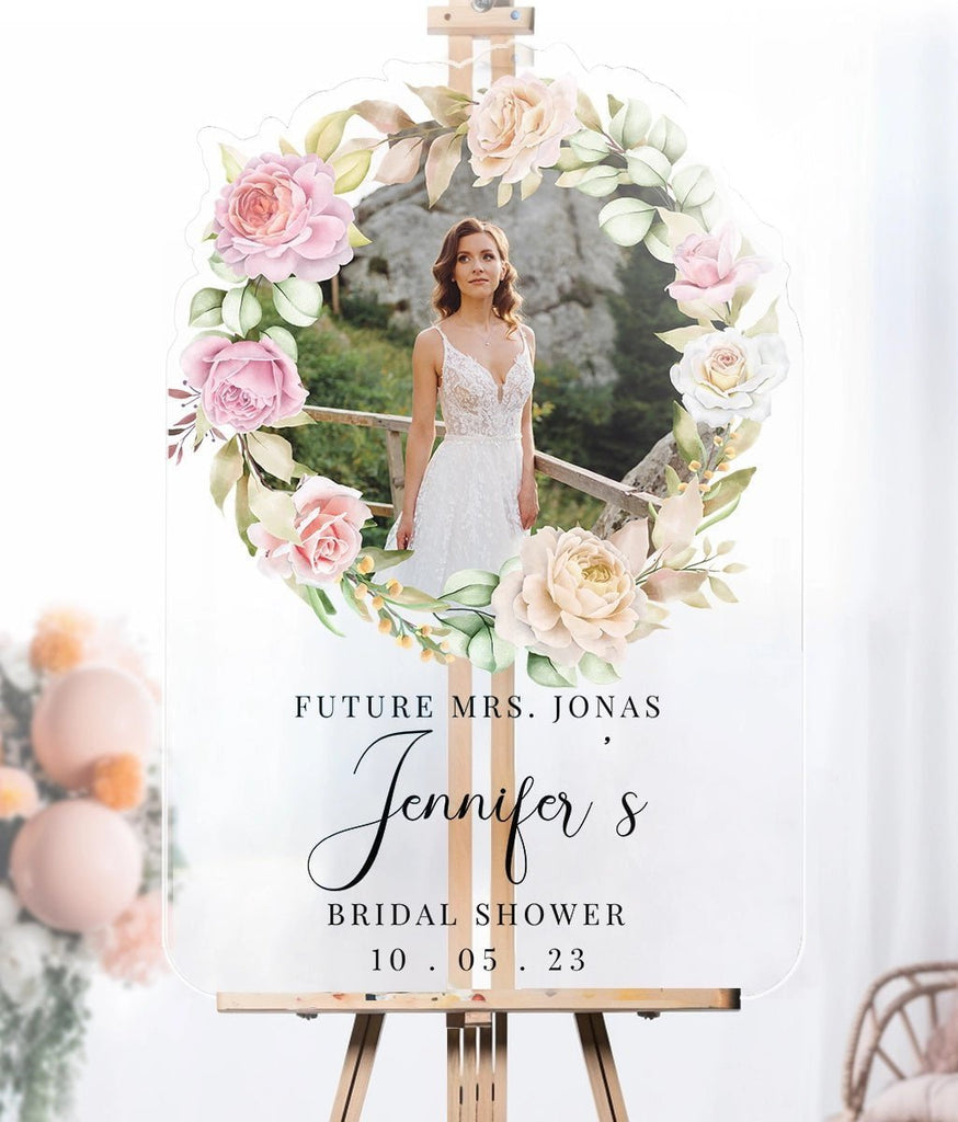 Personalized Roses in Bloom Bridal Shower Sign with Photo - SpeedyOrders