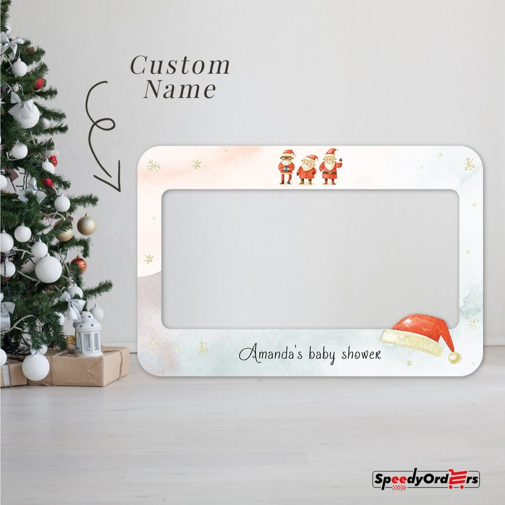 Personalized Santa And Snowflakes Christmas Baby Shower Photo Booth Frame - SpeedyOrders