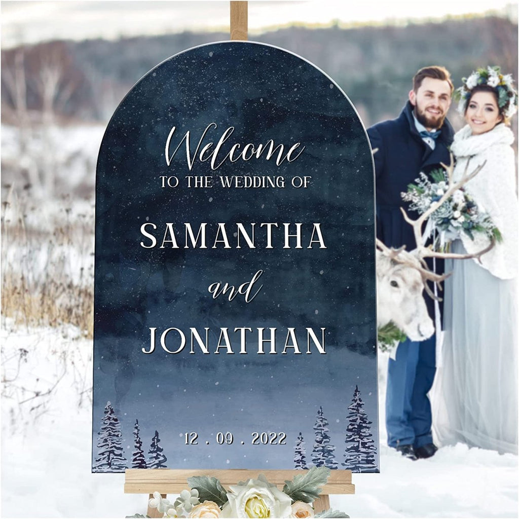 Personalized Snowy Night Wedding Welcome Sign - SpeedyOrders