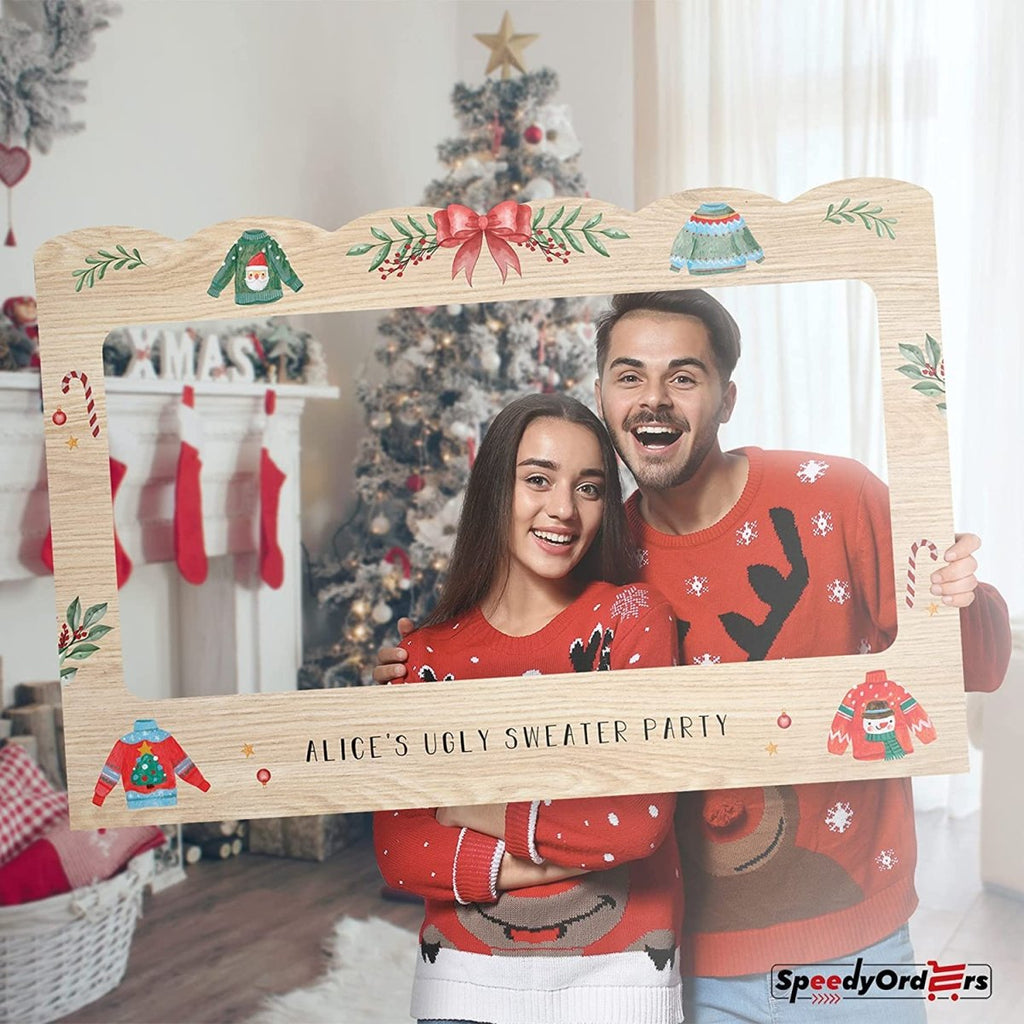 Personalized Ugly Sweater Christmas Photo Booth Frame - SpeedyOrders