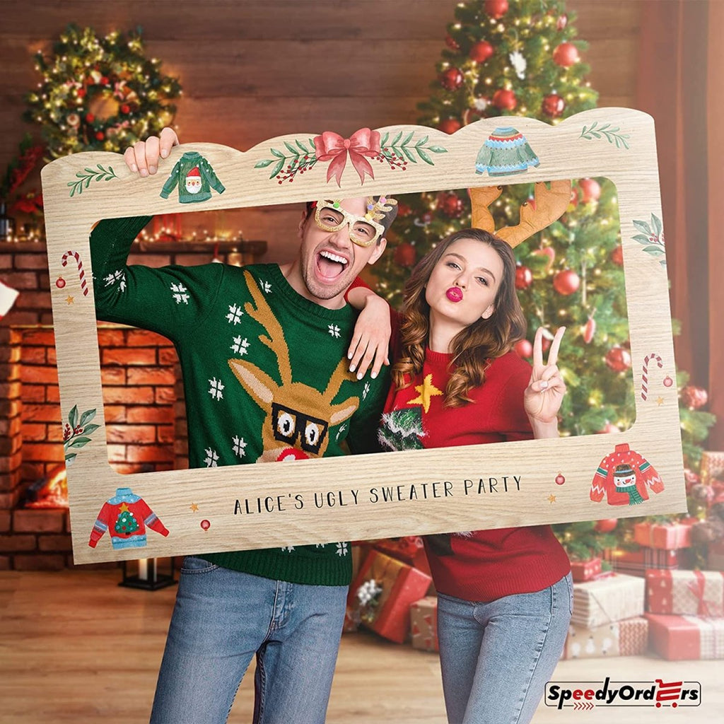 Personalized Ugly Sweater Christmas Photo Booth Frame - SpeedyOrders