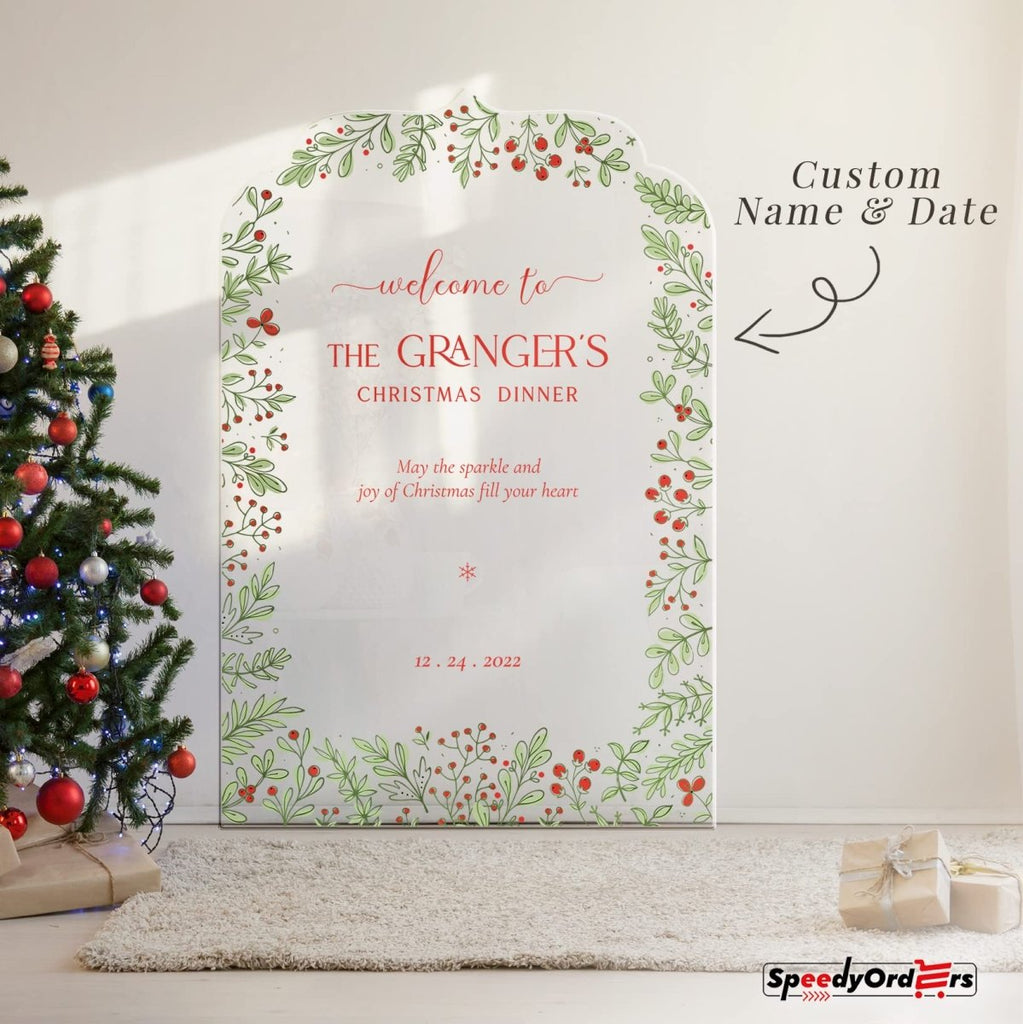 Personalized Vibrant Christmas Hollies Welcome Sign - SpeedyOrders