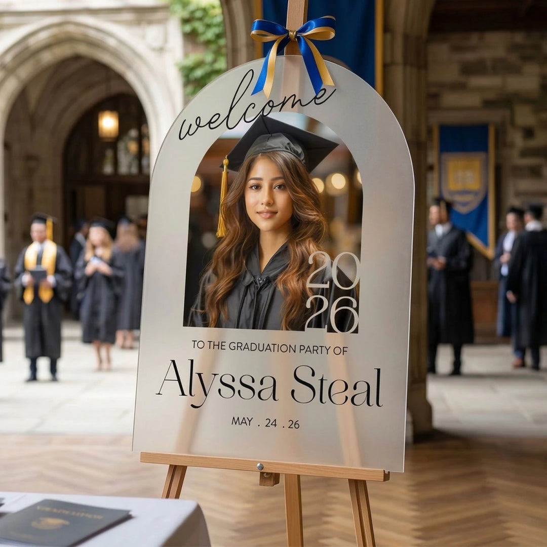 Photo Graduation Sign, Custom Frosted Acrylic Graduation Party Sign - SpeedyOrders