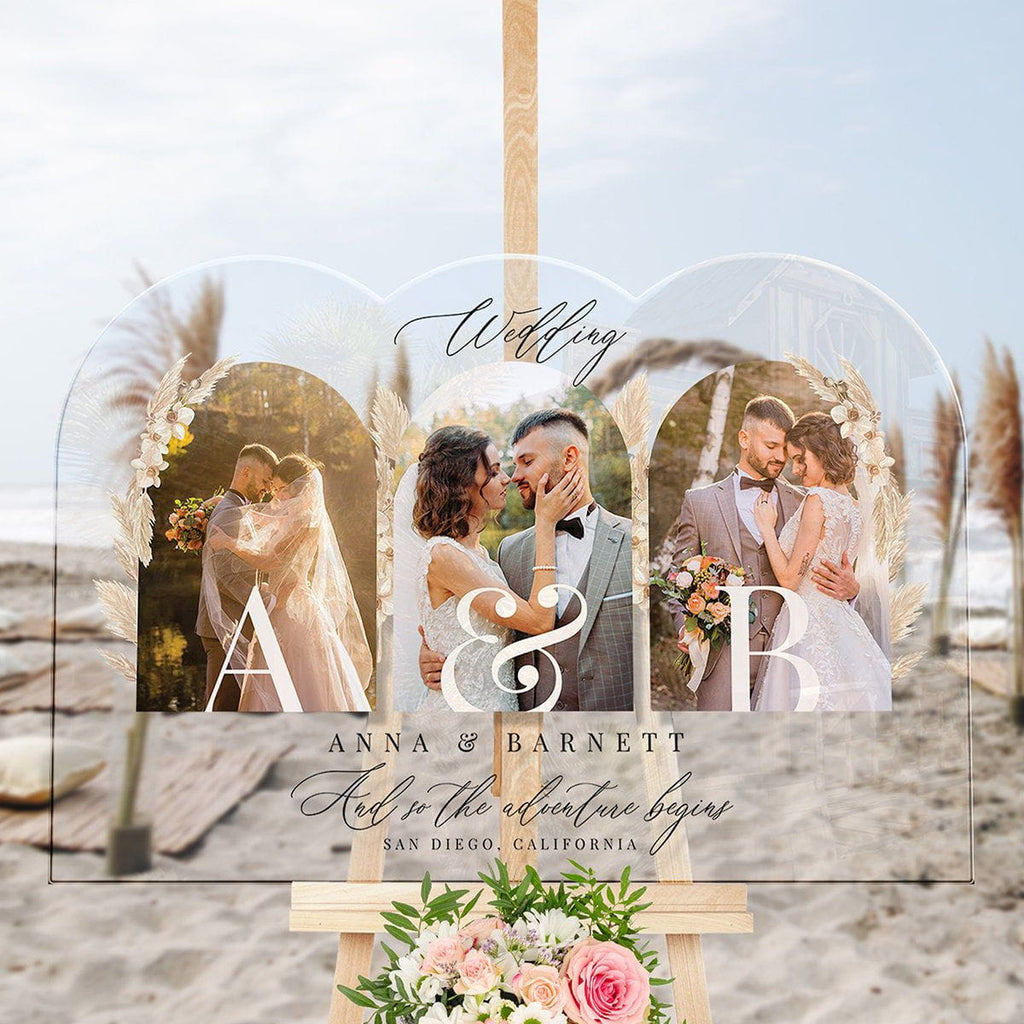 Photo Wedding Welcome Sign, Pampas Grass Wedding Sign - SpeedyOrders