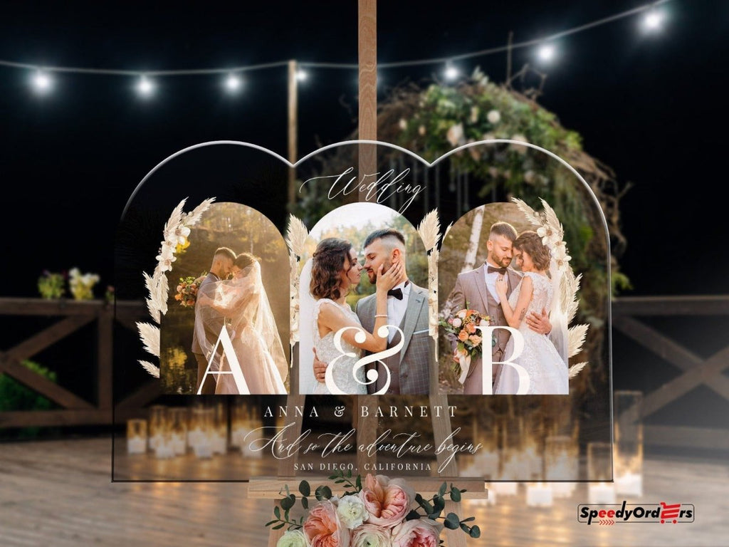 Photo Wedding Welcome Sign, Pampas Grass Wedding Sign - SpeedyOrders