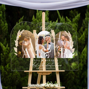 Photo Wedding Welcome Sign, Pampas Grass Wedding Sign - SpeedyOrders