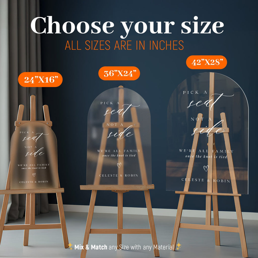 Pick A Seat Not A Side Wedding Welcome Sign, Personalized Pick A Seat Sign - SpeedyOrders