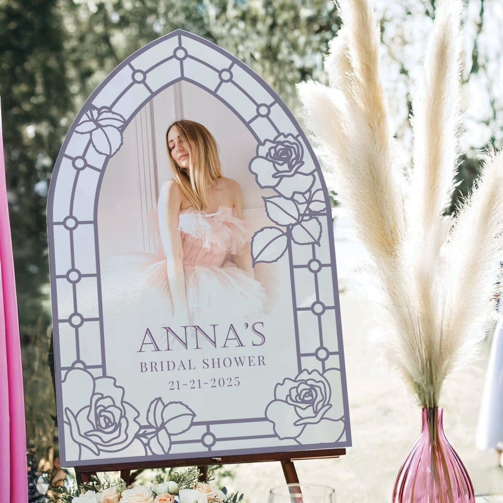 Picture Bridal Shower Welcome Sign, Frosted Acrylic Mirror White Floral - SpeedyOrders