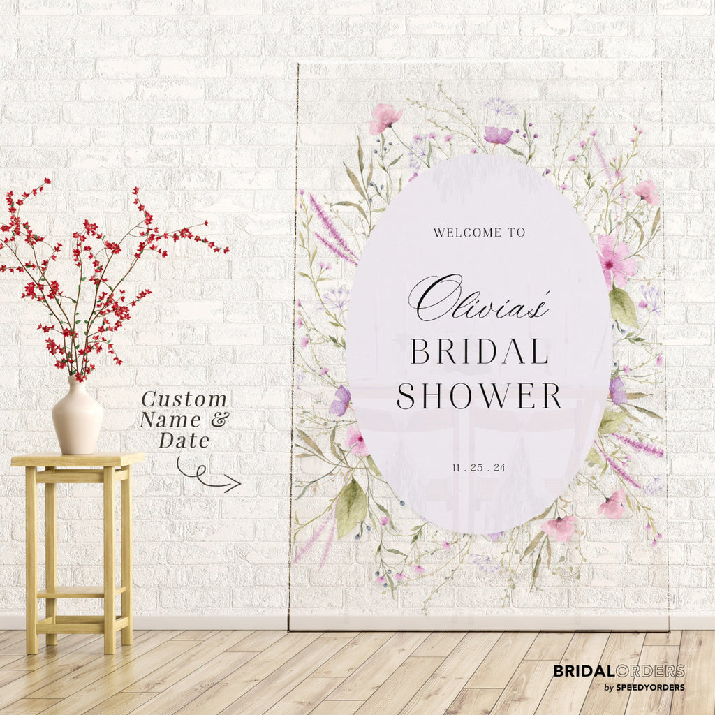 Pink and Purple Wildflowers Bridal Shower Sign, Acrylic Floral Bridal Shower Welcome SIgn - SpeedyOrders