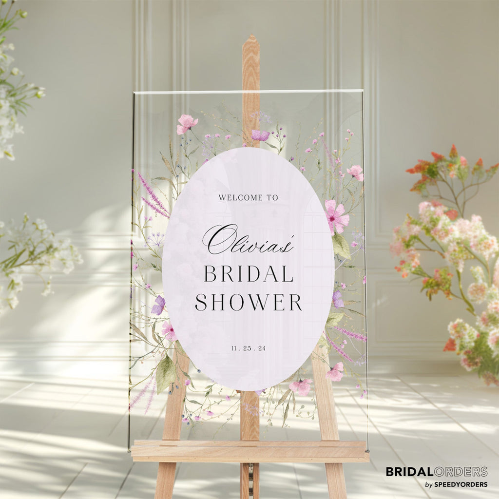 Pink and Purple Wildflowers Bridal Shower Sign, Acrylic Floral Bridal Shower Welcome SIgn - SpeedyOrders