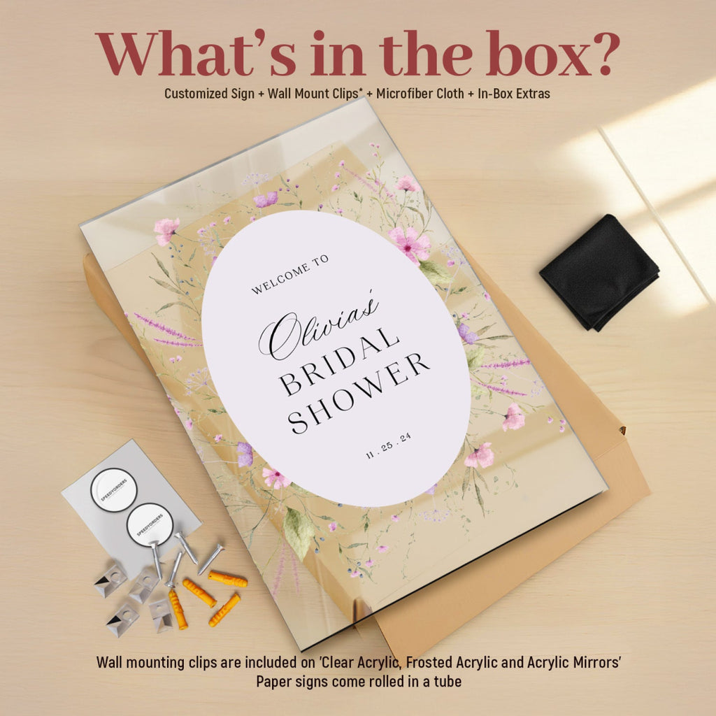 Pink and Purple Wildflowers Bridal Shower Sign, Acrylic Floral Bridal Shower Welcome SIgn - SpeedyOrders