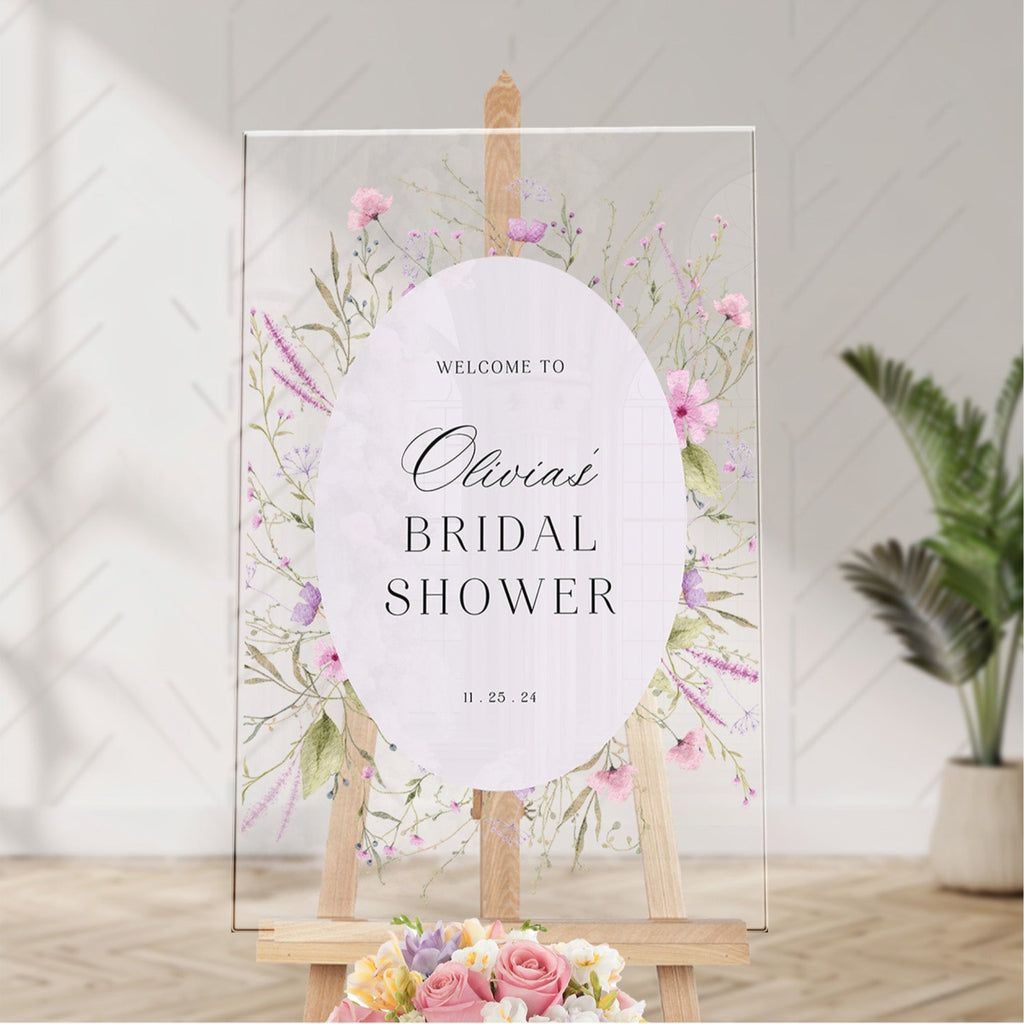 Pink and Purple Wildflowers Bridal Shower Sign, Acrylic Floral Bridal Shower Welcome SIgn - SpeedyOrders