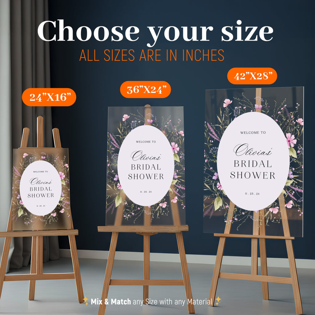 Pink and Purple Wildflowers Bridal Shower Sign, Acrylic Floral Bridal Shower Welcome SIgn - SpeedyOrders