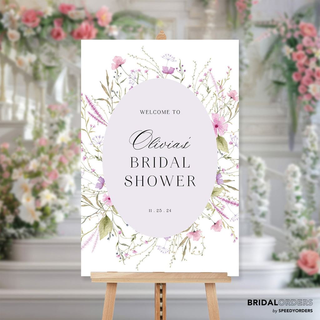 Pink and Purple Wildflowers Bridal Shower Sign, Acrylic Floral Bridal Shower Welcome SIgn - SpeedyOrders