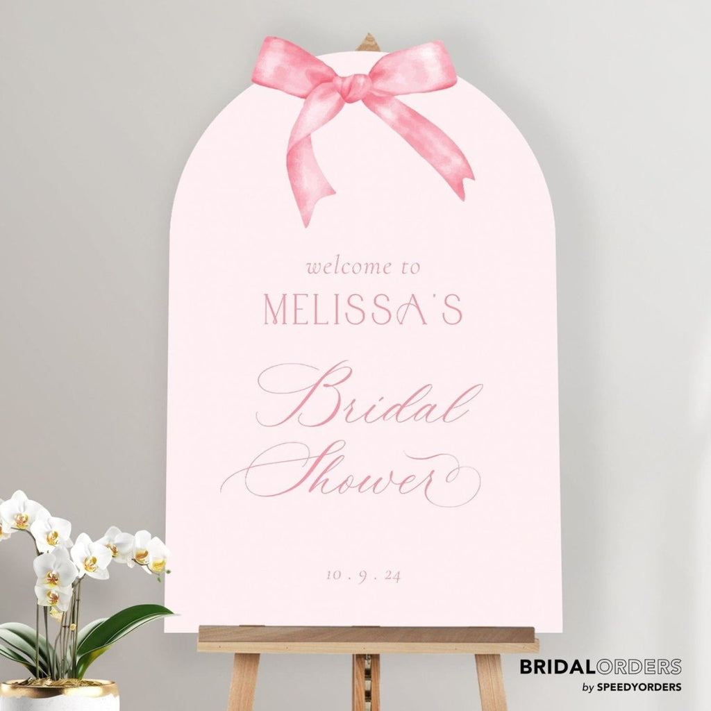 Pink Bridal Shower Sign, Pink Bow Bridal Shower Welcome Sign - SpeedyOrders