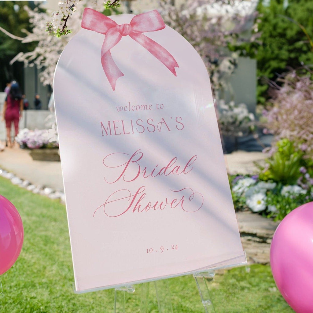 Pink Bridal Shower Sign, Pink Bow Bridal Shower Welcome Sign - SpeedyOrders