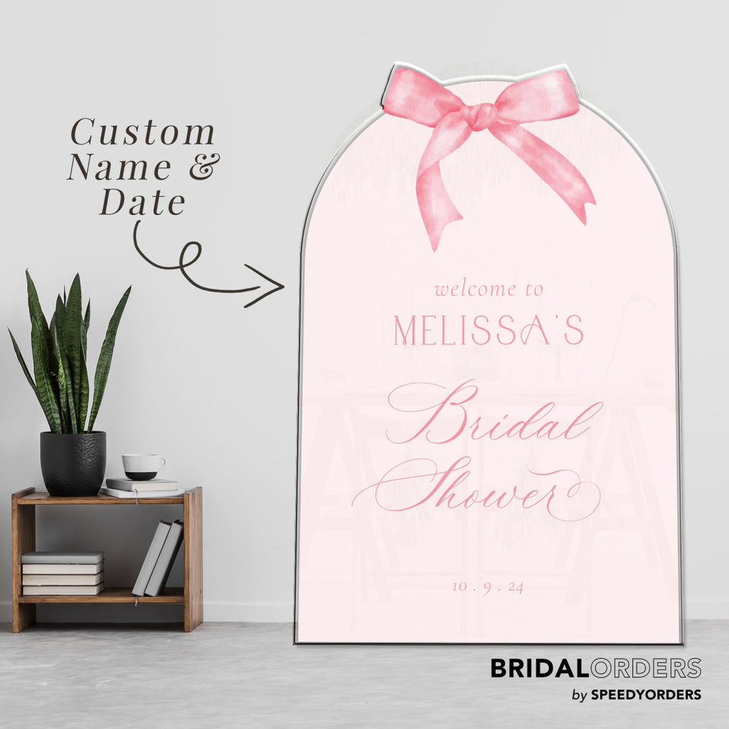 Pink Bridal Shower Sign, Pink Bow Bridal Shower Welcome Sign - SpeedyOrders
