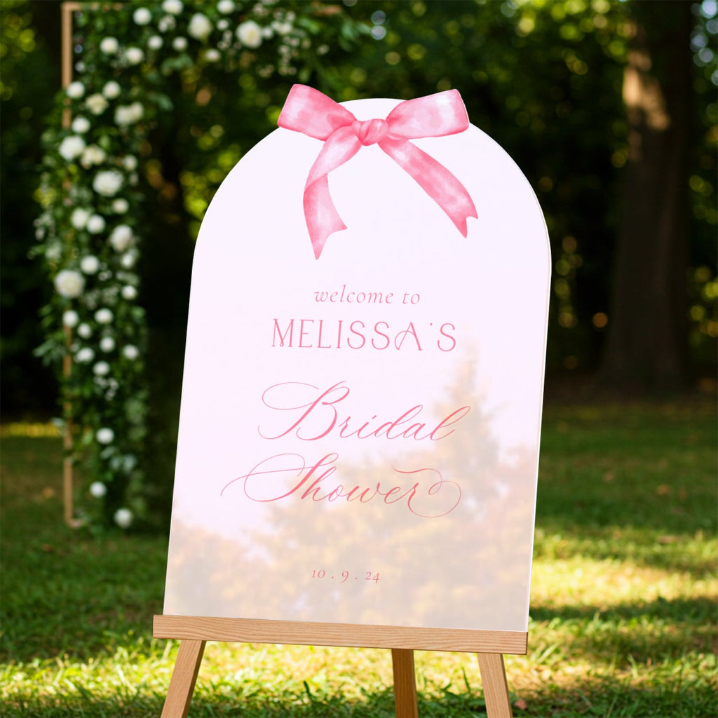 Pink Bridal Shower Sign, Pink Bow Bridal Shower Welcome Sign - SpeedyOrders