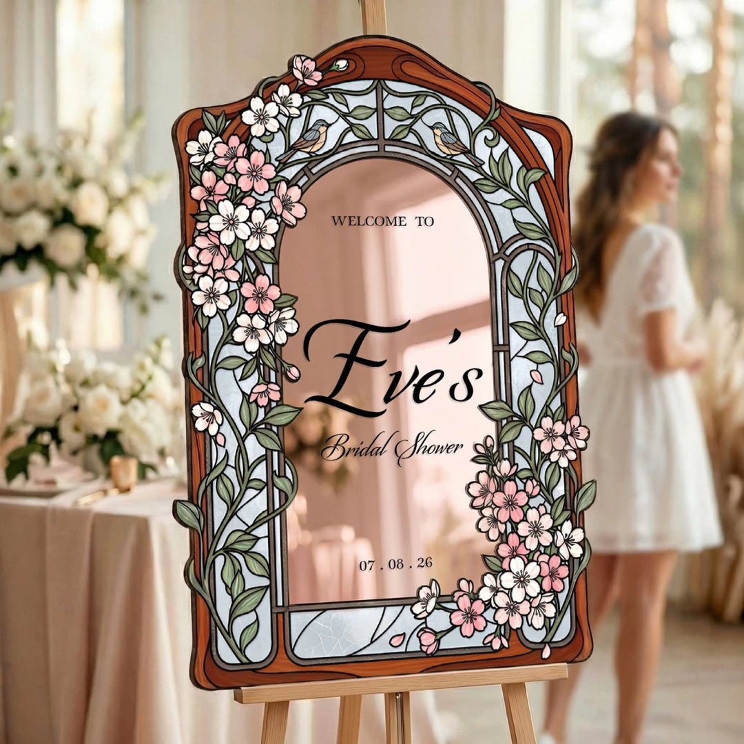 Pink Cherry Blossom Bridal Shower Sign — Stained Glass - SpeedyOrders