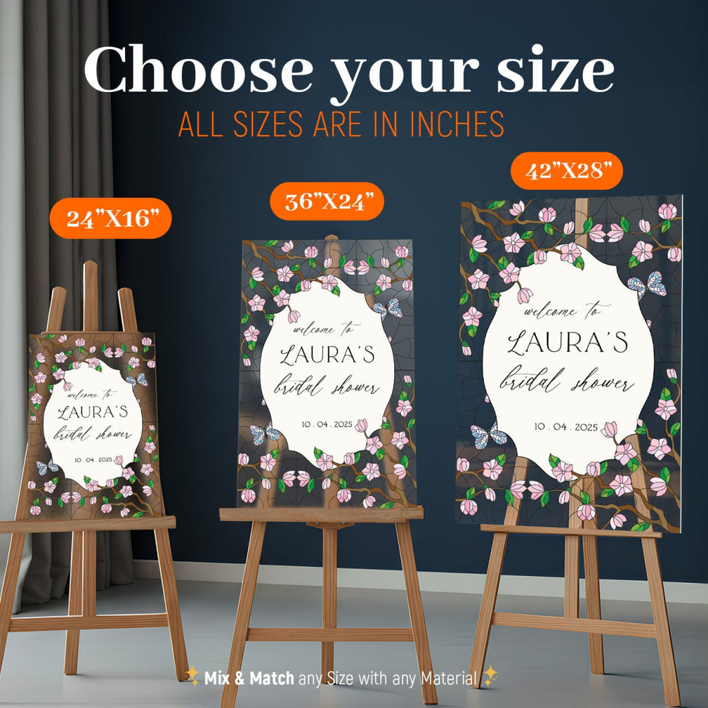 Pink Floral Acrylic Bridal Shower Sign, Butterflies Bridal Shower Welcome Signs - SpeedyOrders