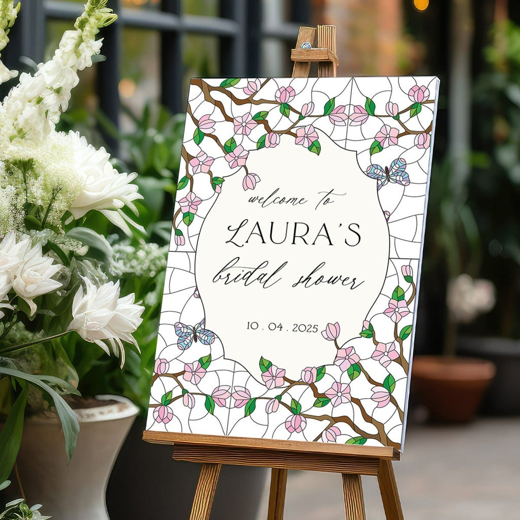 Pink Floral Acrylic Bridal Shower Sign, Butterflies Bridal Shower Welcome Signs - SpeedyOrders