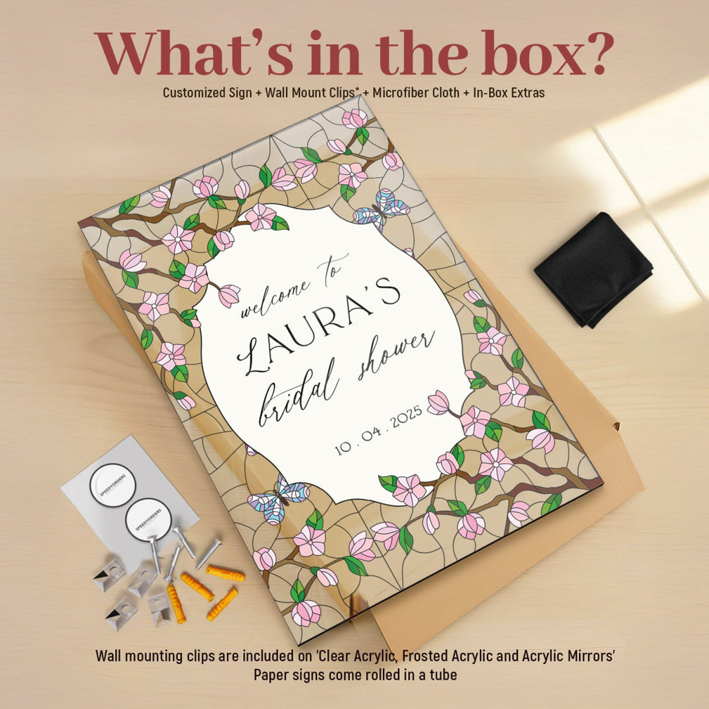 Pink Floral Acrylic Bridal Shower Sign, Butterflies Bridal Shower Welcome Signs - SpeedyOrders