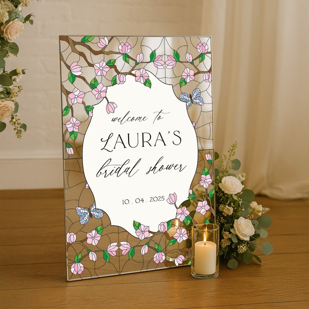 Pink Floral Acrylic Bridal Shower Sign, Butterflies Bridal Shower Welcome Signs - SpeedyOrders