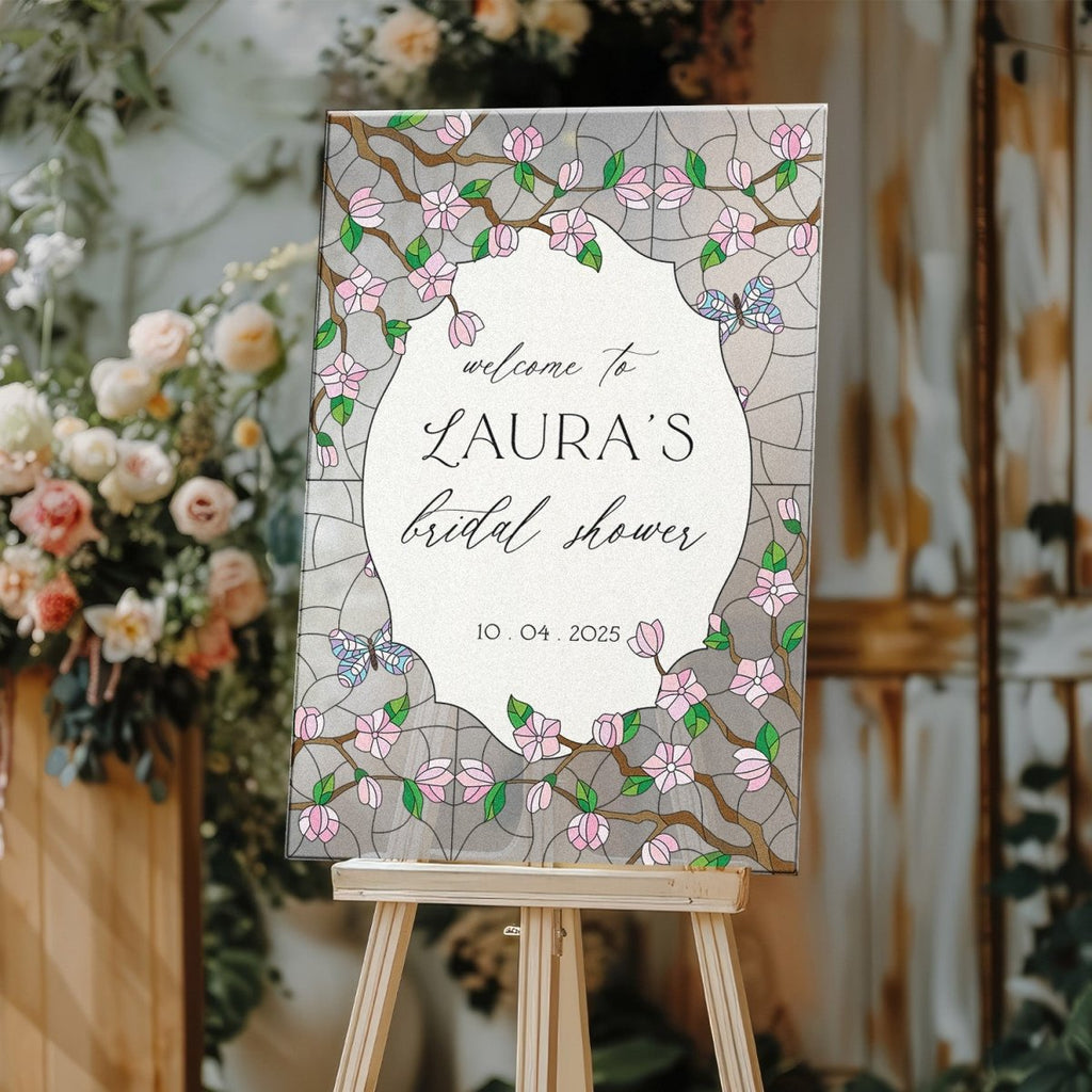 Pink Floral Acrylic Bridal Shower Sign, Butterflies Bridal Shower Welcome Signs - SpeedyOrders