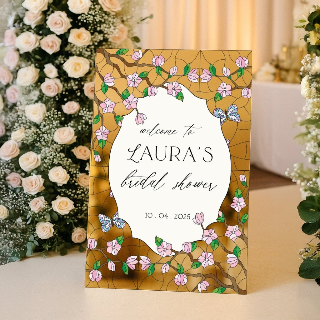 Pink Floral Acrylic Bridal Shower Sign, Butterflies Bridal Shower Welcome Signs - SpeedyOrders