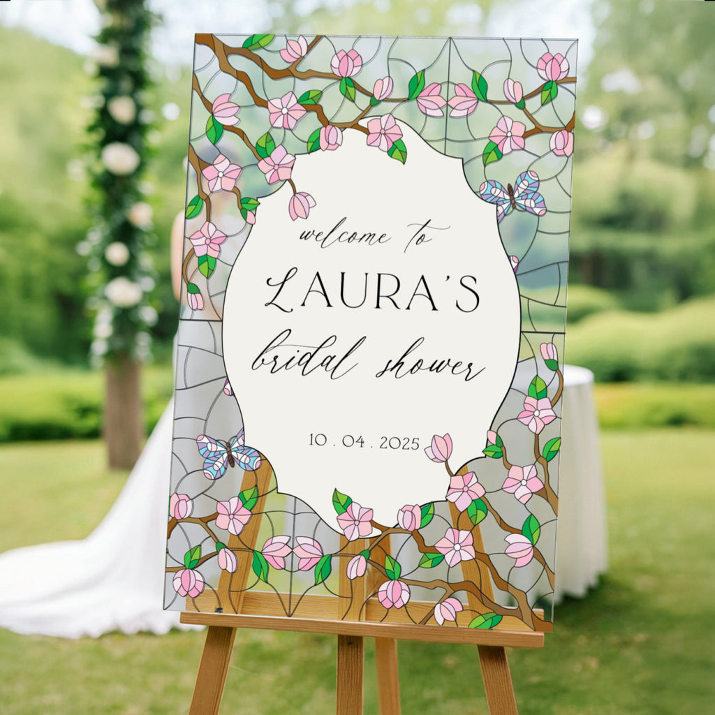 Pink Floral Acrylic Bridal Shower Sign, Butterflies Bridal Shower Welcome Signs - SpeedyOrders