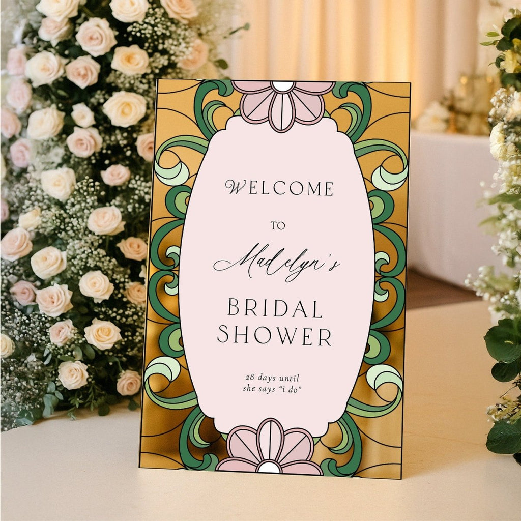 Pink Floral Bridal Shower Welcome Sign, Vine Greenery Bridal Shower Welcome Signs - SpeedyOrders
