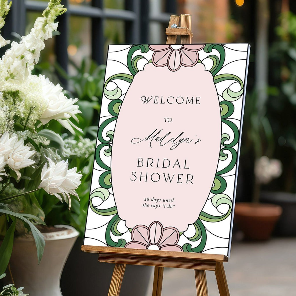 Pink Floral Bridal Shower Welcome Sign, Vine Greenery Bridal Shower Welcome Signs - SpeedyOrders