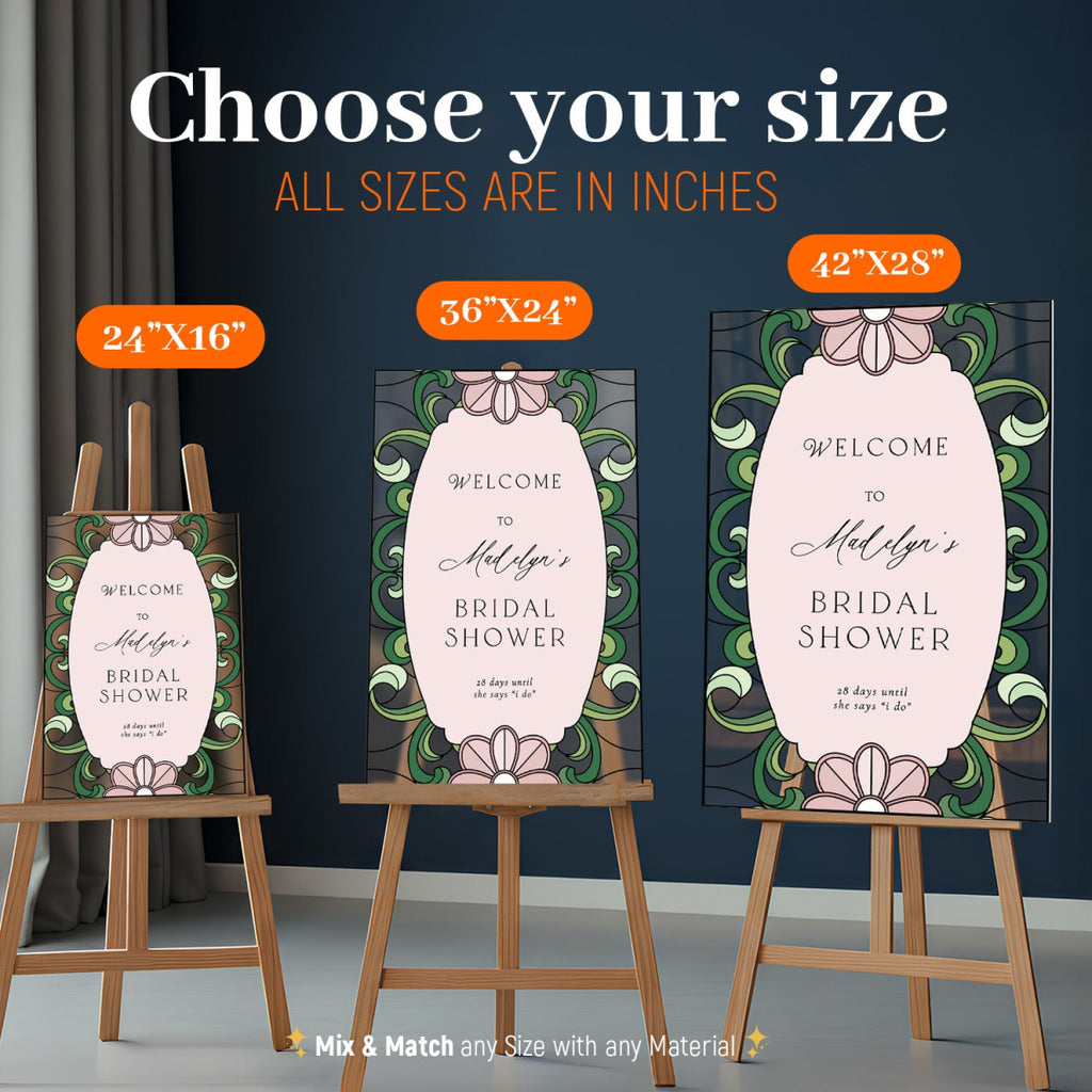 Pink Floral Bridal Shower Welcome Sign, Vine Greenery Bridal Shower Welcome Signs - SpeedyOrders